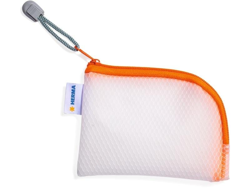 HERMA Etui Mesh Bag A7, 7.4 x 10.5 cm, Orange/Weiss, Gefüllt: Nein, Etui-Art: Etui, Material: EVA, Detailfarbe: Orange, Weiss