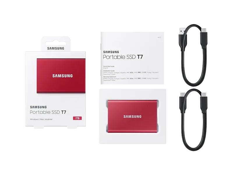 SAMSUNG MEMORY SSD Portable T7 1TB MU-PC1T0R/WW USB 3.1 Gen. 2 Metallic Red