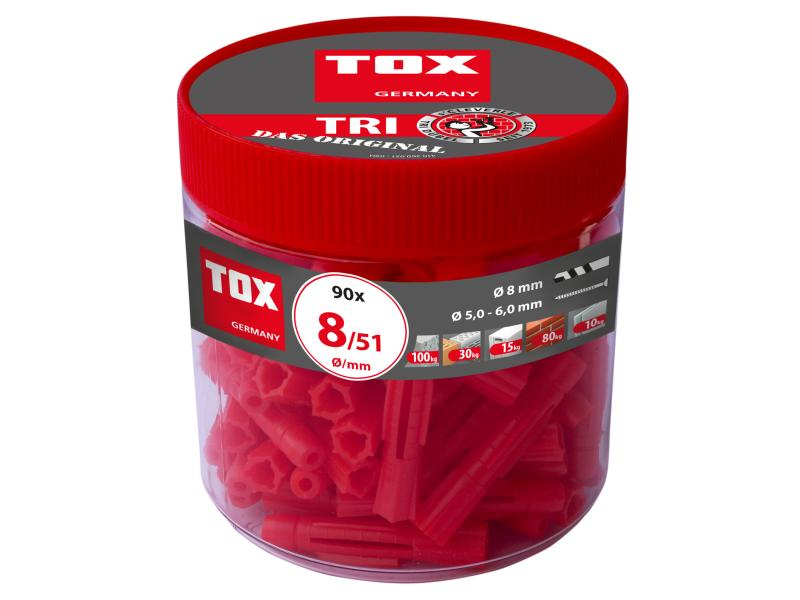 Tox-Dübel Allzweckdübel Tri 8x51 mm Dose à 90 Stück, Bohrdurchmesser: 8 mm, Länge: 51 mm, Verpackungseinheit: 90 Stück, Für Material: Beton, Set: Ja