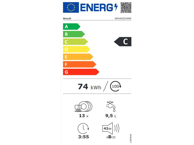 Bosch Einbaugeschirrspüler SMV6ZDX49E Vollintegriert A+++, Energieeffizienzklasse: A+++, Einbaunormen: EU 60, Einbaumodell: Ja, Geräuschentwicklung in Betrieb: 42 dBA, Breite: 598 mm, Anzahl Massgedecke: 13 ×