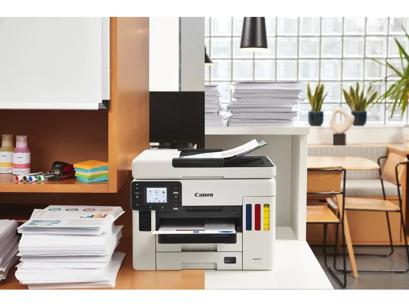 Canon Multifunktionsdrucker MAXIFY GX7050, Druckertyp: Farbig, Drucktechnik: Tintenstrahl, Total Fassungsvermögen Papierzuführungen: 600 Seiten, Mobildruck: Ja, Anzahl Papierzuführungen (maximal): 3, Druckgeschwindigkeit (farbig): 15.5 ppm