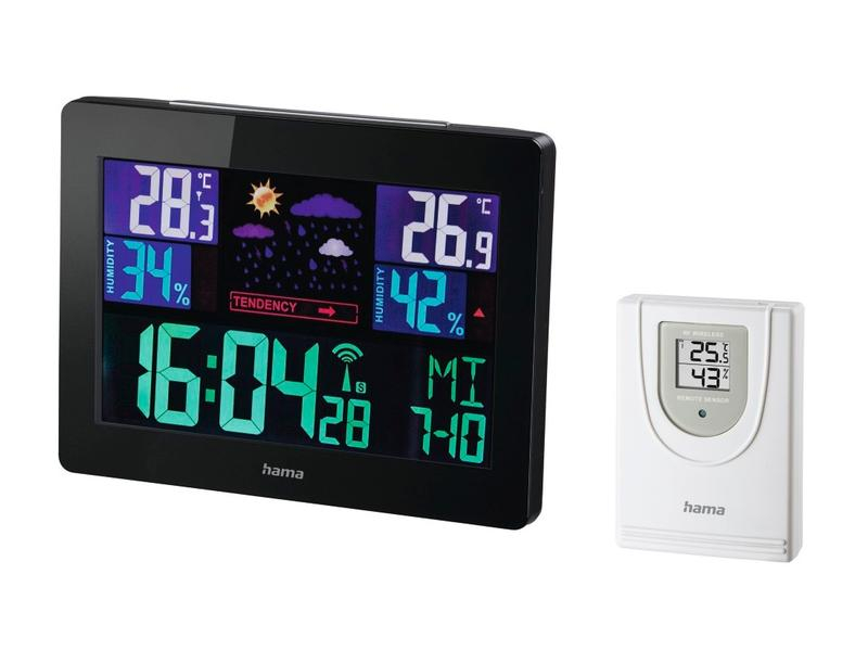 Hama Wetterstation Color EWS-1400, Funktionen: Innentemperatur, Aussenluftfeuchtigkeit, Uhrzeitanzeige, Innenluftdruck, Aktuelle Wetterlage, Aussentemperatur, Set: Ja, Typ: Wetterstation