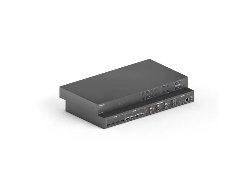 PureTools Matrix Switcher PT-MA-HD44DA HDMI, Stromversorgung: 24 V, Max. Auflösung: 3840 x 2160 (Ultra HD 4K), Anzahl Eingänge: 4 ×, Anzahl Ausgänge: 4 ×, Eingänge: 3.5 mm Klinke, RJ-45, HDMI, USB-A, 3 Pin Phoenix, Ausgänge: HDMI, Toslink, Cinch