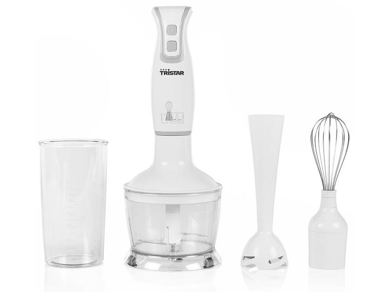 Tristar Stabmixer Set 250 W, Weiss, Motorleistung: 250 W, Funktionen: Smoothies, Rühren, Pürieren, Hacken, Schlagen, Anzahl Betriebsstufen: 2, Farbe: Weiss, Material: Kunststoff, Kabelgebunden: Ja