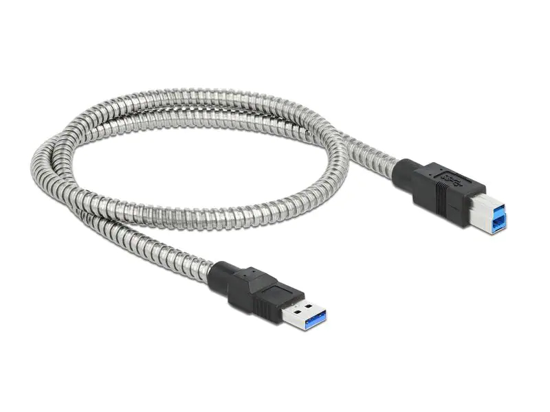 Delock USB 3.1-Kabel A ? B, Metalmantel 0.5 m, Kabeltyp: Anschlusskabel, Farbe: Silber, USB Standard: 3.0/3.1 Gen 1 (5 Gbps), Länge: 0.5 m, USB Anschluss 2 (Endgerät): USB B, Geschlecht Anschluss 2 (Endgerät): Male (Stecker)