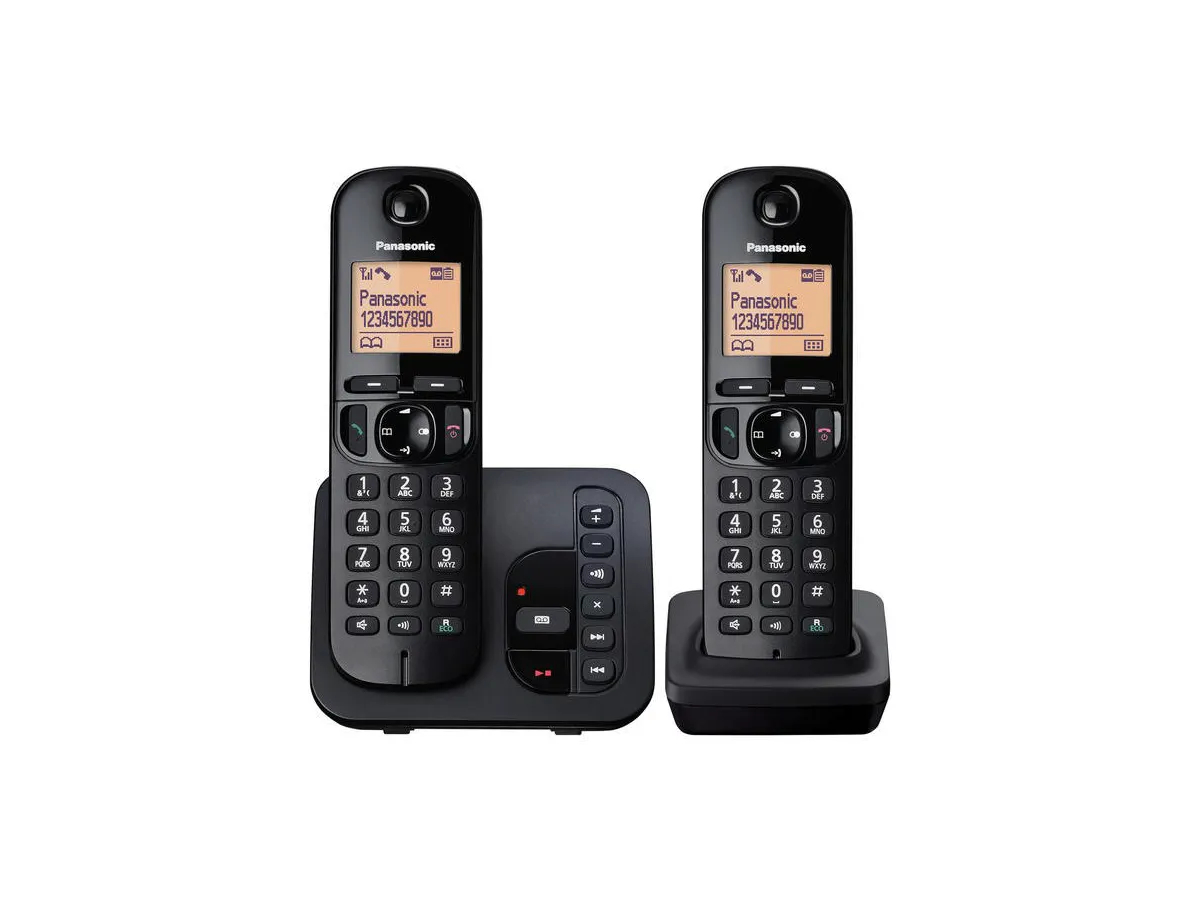 Panasonic KX-TGC222SLB Schwarz Duo, Schnurlostelefon mit Anrufbeantworter, 1.6 Zoll Display,