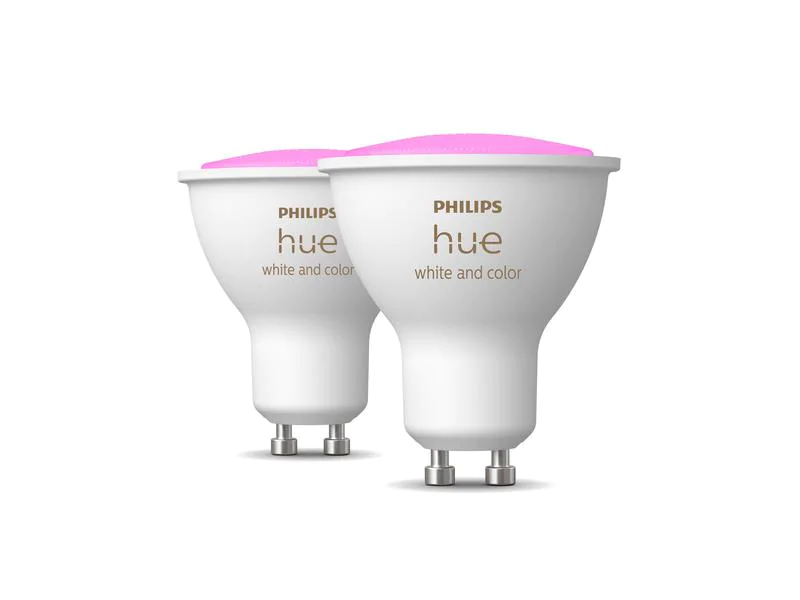 Philips Hue Leuchtmittel White & Color Ambiance, GU10, 2 Stück, BT, Lampensockel: GU10, Farbtemperatur Kelvin: 2000 bis 6500 K, Aussenanwendung: Nein, Gesamtleistung: 4.3 W, Leuchten Kategorie: Leuchtmittel, Lichtfarbe: Warmweiss, Neutralweiss, Mehrfarbi