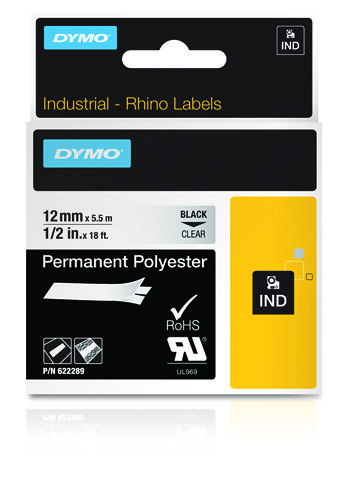 DYMO RHINO Polyester-Schriftband transparent, 12 mm x 5,5 m