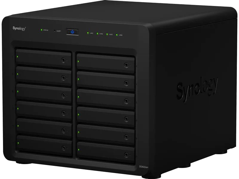 Synology NAS DiskStation DS3622xs+ 12-bay, Anzahl Laufwerkschächte: 12, Speicherkapazität: 0 TB, Arbeitsspeicher erweiterbar: Ja, Schnittstellen: Type-A USB 3.0 (3.1 / 3.2 Gen. 1), RAID: Ja, Hot-Swap Unterstützung: Ja