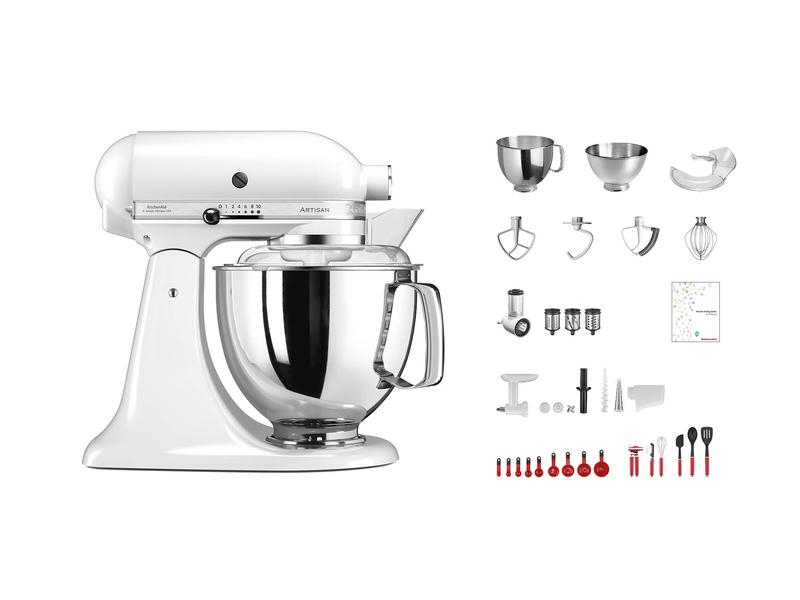 KitchenAid Küchenmaschine Artisan KSM200 Weiss, Funktionen: Kneten, Rühren, Schlagen, Farbe: Weiss, Gerätetyp: Küchenmaschine, Leistungsaufnahme Betrieb: 300 W, Material: Zinkguss, Timerfunktion: Nein