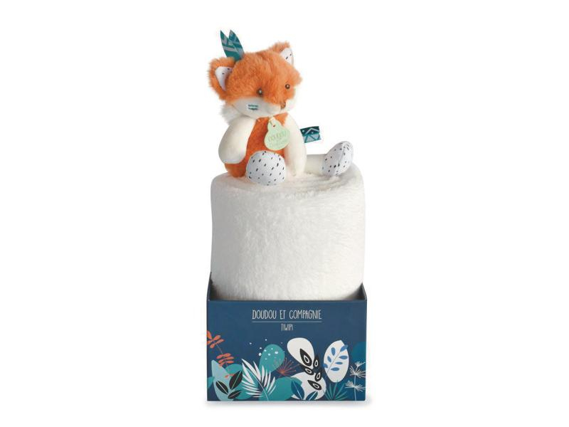 DouDou et compagnie Geschenkset Babydecke mit Fuchs 100x70cm, Material: Polyester, Farbe: Weiss, Orange