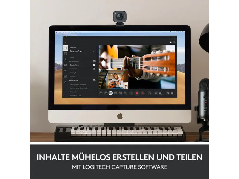 Logitech Webcam StreamCam Grafit, Eingebautes Mikrofon, Schnittstellen: USB Typ C, Webcam Auflösung: 1920 x 1080 (Full HD)