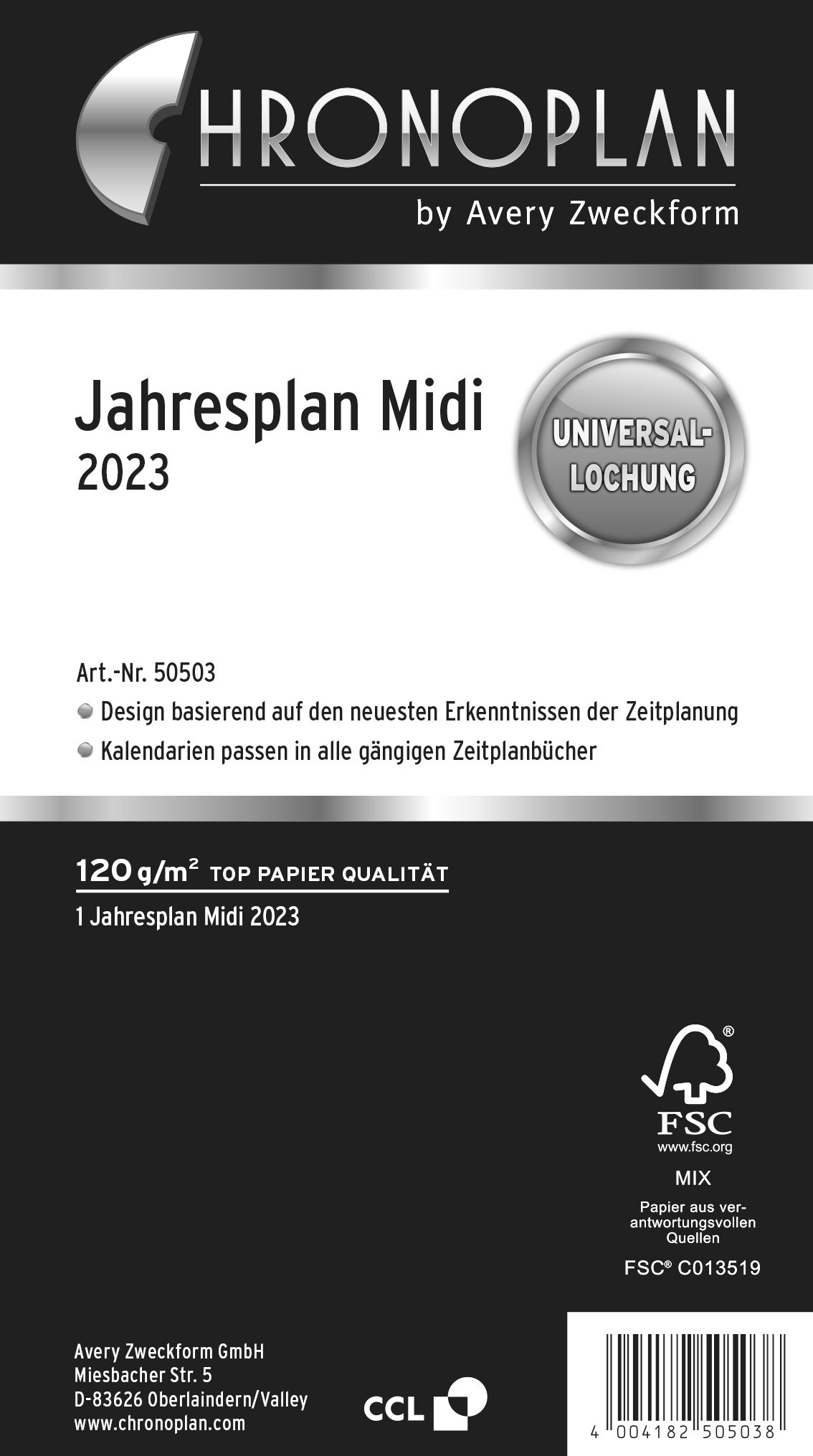 CHRONOPLAN Midi Jahresplaner 2024 50504Z.24 96x172mm6M/1S
