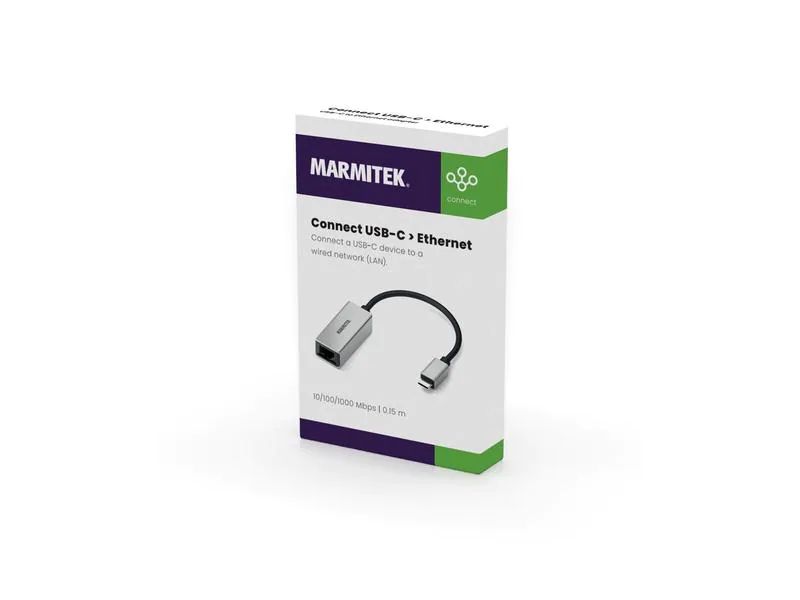 Marmitek Adapter Connect USB-C groesser als Ethernet, Eingänge: USB-C, Ausgänge: RJ-45