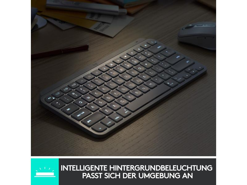 Logitech MX Keys Mini Rose CH-Layout, Tastatur Typ: Business, Mini, Tastaturlayout: QWERTZ (CH), Tastatur Features: Beleuchtung, Easy Switch, Medientasten, Hotkeys, Keyboard Tasten: Chiclet (Notebook), Detailfarbe: Rosa, Verbindungsart: Kabellos