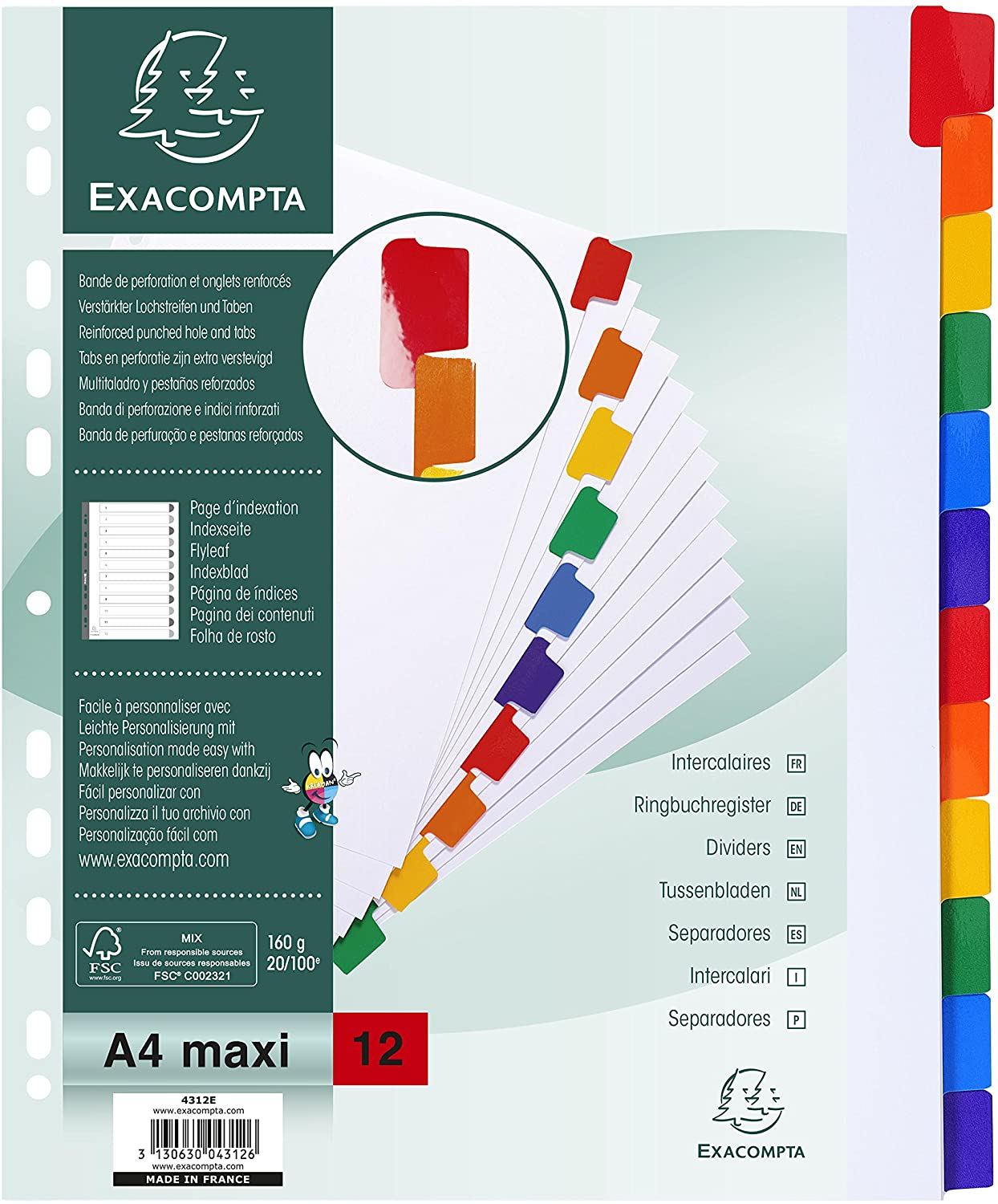 EXACOMPTA Karton-Register, DIN A4+, 12-teilig