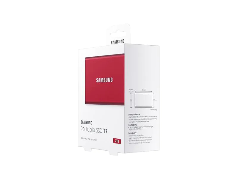 SAMSUNG MEMORY SSD Portable T7 2TB MU-PC2T0R/WW USB 3.1 Gen. 2 Metallic red