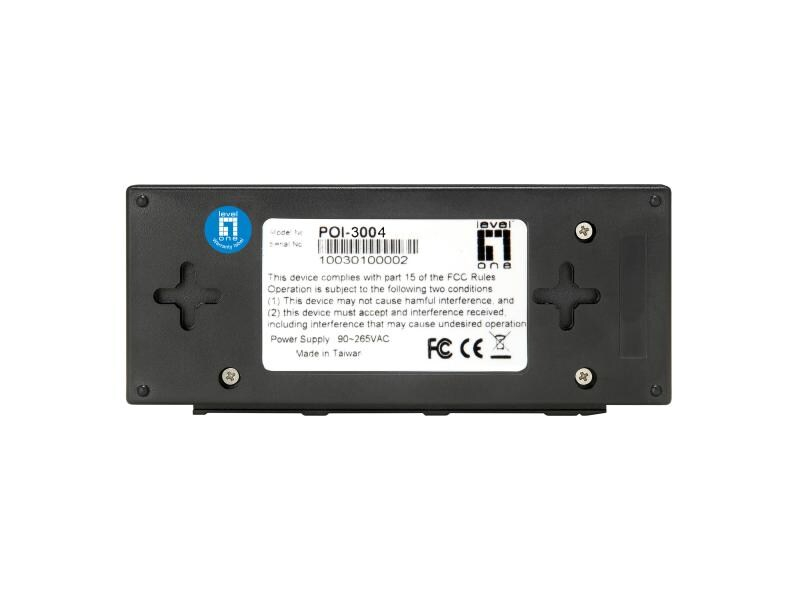 LevelOne PoE Injector POI-3004, Produkttyp: PoE Injector, PoE Standard: 802.3af PoE, RJ-45 Geschwindigkeit: 10/100/1000 Mbit/s, Leistung PoE pro Port: 30 W, Aussenanwendung: Nein