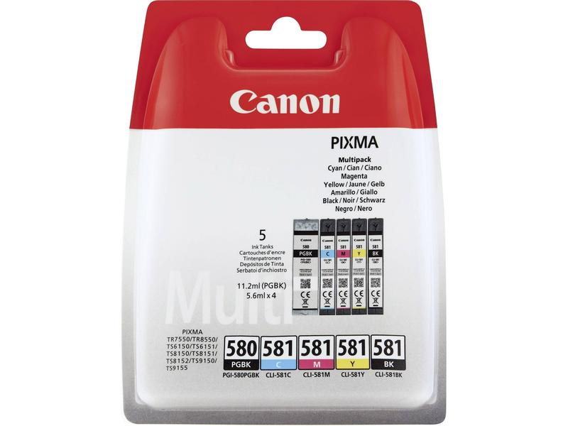 CANON PGI580 | CLI581 | Combopack 5er Set CANON Tintenpatronen, schwarz, schwarz, cyan, magenta und gelb