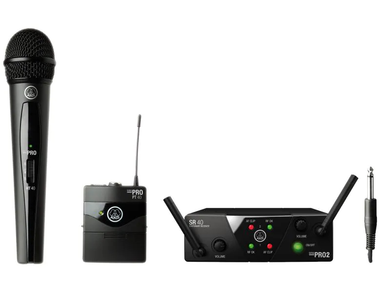 AKG Funksystem WMS40 Mini Dual Vocal/Instrumental Set, Sendertyp: Handsender, Taschensender, Bauweise: Taschensender, Hand-/Stativmikrofon, Typ: Dual Set, Signalverarbeitung: Analog, Betriebsart: Batteriebetrieb