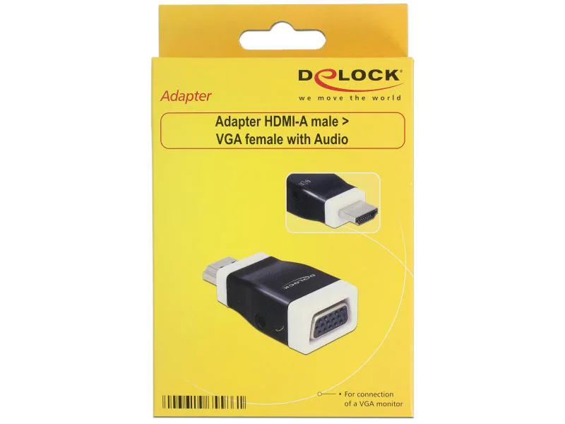 DeLock Adapter HDMI - VGA Schwarz, Typ: Adapter, Videoanschluss Seite A: HDMI, Videoanschluss Seite B: VGA