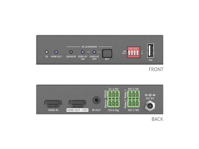 PureTools Controller PT-C-HDCEC 4K In-Line HDMI Controller, Eingänge: HDMI, USB-A, 3 Pin Phoenix, RS-232, Ausgänge: HDMI, 3.5 mm Klinke, 3 Pin Phoenix