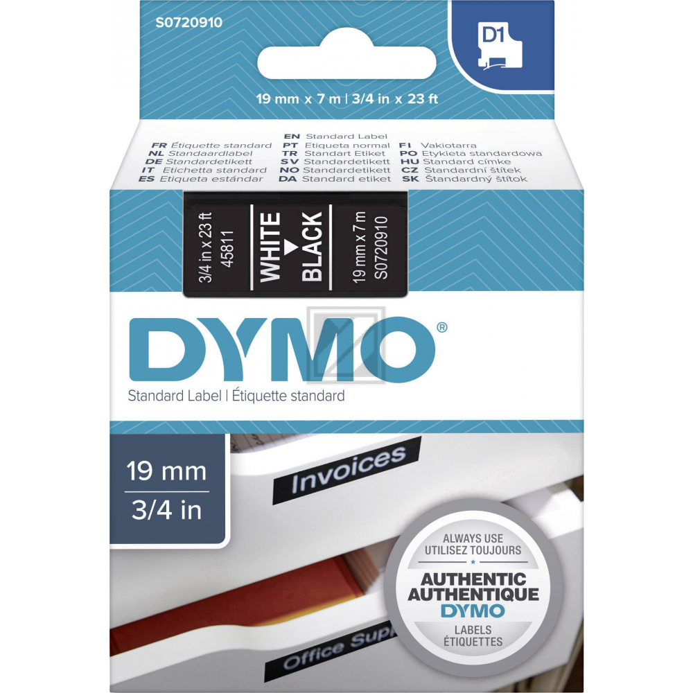 DYMO D1 Schriftbandkassette weiß/schwarz, 19 mm x 7 m