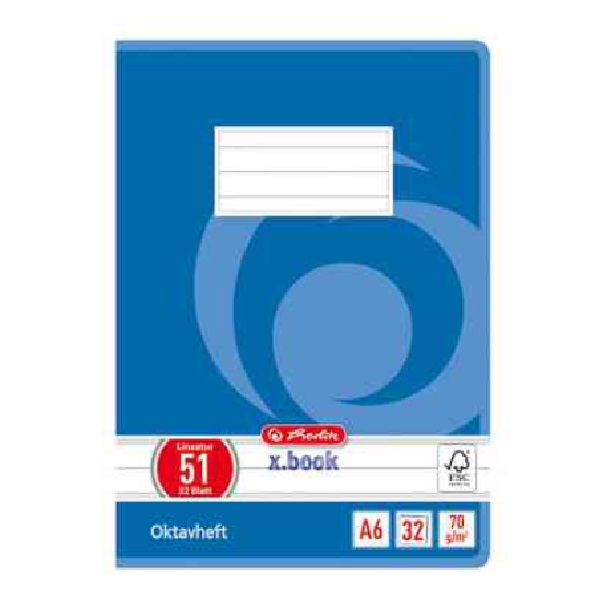 herlitz Oktavheft x.book, DIN A6, liniert, 70 g/qm, 32 Blatt