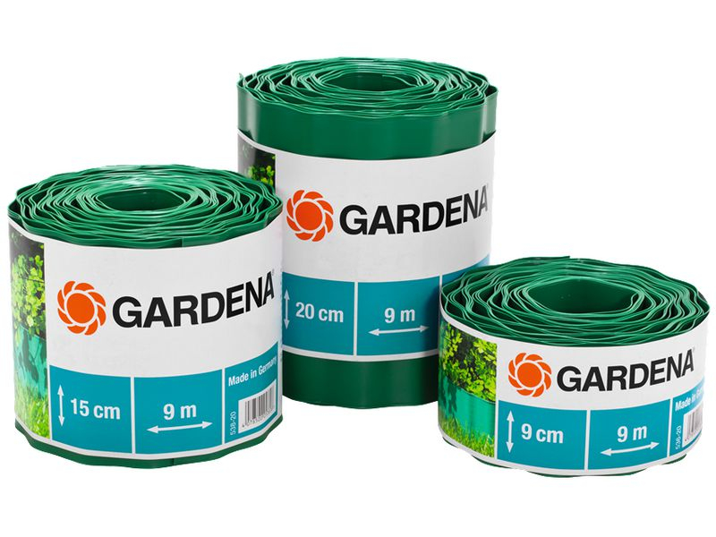 Gardena Raseneinfassung Rolle 9 cm hoch, 9 m lang grün, Zubehörtyp Gartenpflege: Raseneinfassung , Saubere Rasenkanten, keine Wurzelausbreitung und Überwucherung, aus hochwertigem Kunststoff
