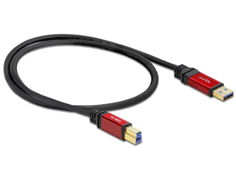 DeLock Premium USB3.0 Kabel, A-B, (M-M), 1m, Typ: Anschlusskabel, Steckertyp Seite A: USB-A Stecker, Farbe: Schwarz, Steckertyp Seite B: USB-B Stecker, USB Standard: 3.0, Länge: 1 m, Besondere Eigenschaften: Premium Qualität