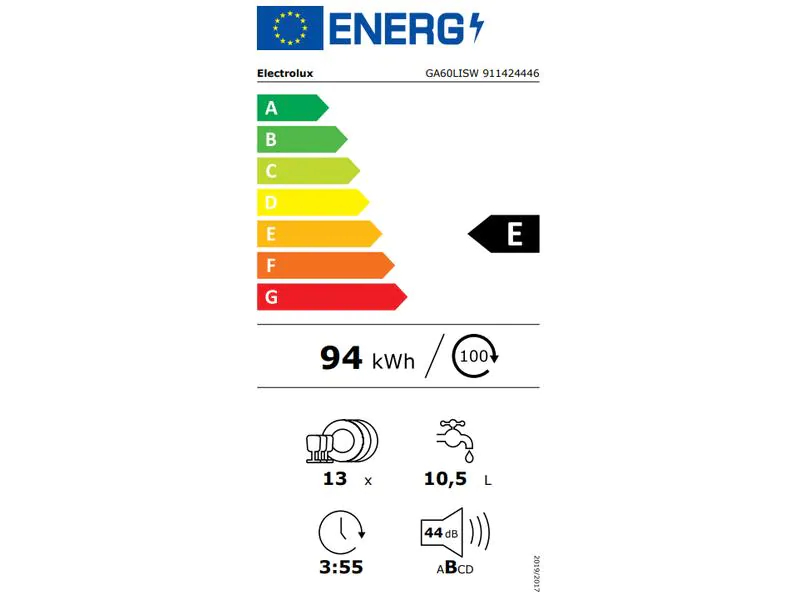 Electrolux Einbaugeschirrspüler GA60LISW Integrierbar, Energieeffizienzklasse EnEV 2020: E, Energieeffizienzklasse: Keine, Einbaunormen: EU 60, Einbaumodell: Ja, Geräuschentwicklung in Betrieb: 44 dBA, Breite: 59.6 cm