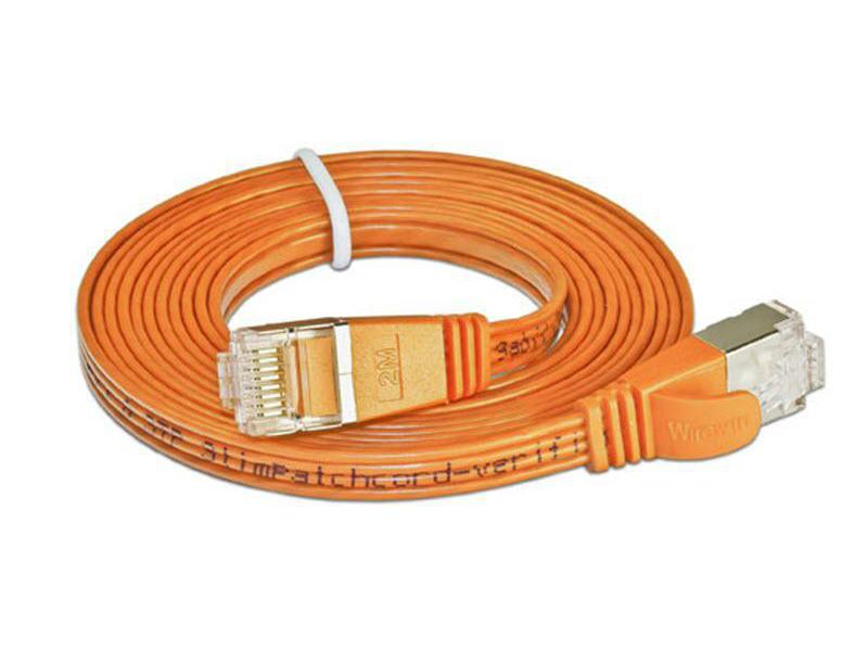 Wirewin Slimpatchkabel Cat 6, STP, 15 m, Orange, Farbe: Orange, Form: Flach, Zusatzfunktionen: Mit Klinkenschutz, Längenaufdruck auf Stecker, Länge: 15 m, Anschlüsse LAN: RJ45 - RJ45, Produkttyp: Slimpatchkabel