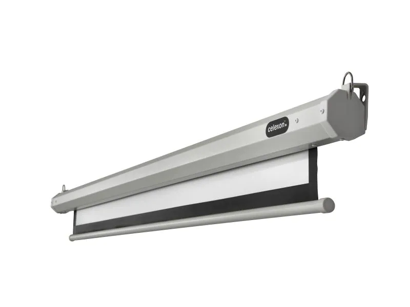 Celexon Motorleinwand Eco 290x163 cm 16:9, Leinwandtyp: Motor-Leinwand, Bildbreite: 290 cm, Bildhöhe: 163 cm, Format: 16:9, Gewicht: 23 kg, Fernbedienung: Infrarot, Schwarzer Vorlauf: 25 cm, Tuchbreite: 300 cm, Tuch ca. 410 g/qm