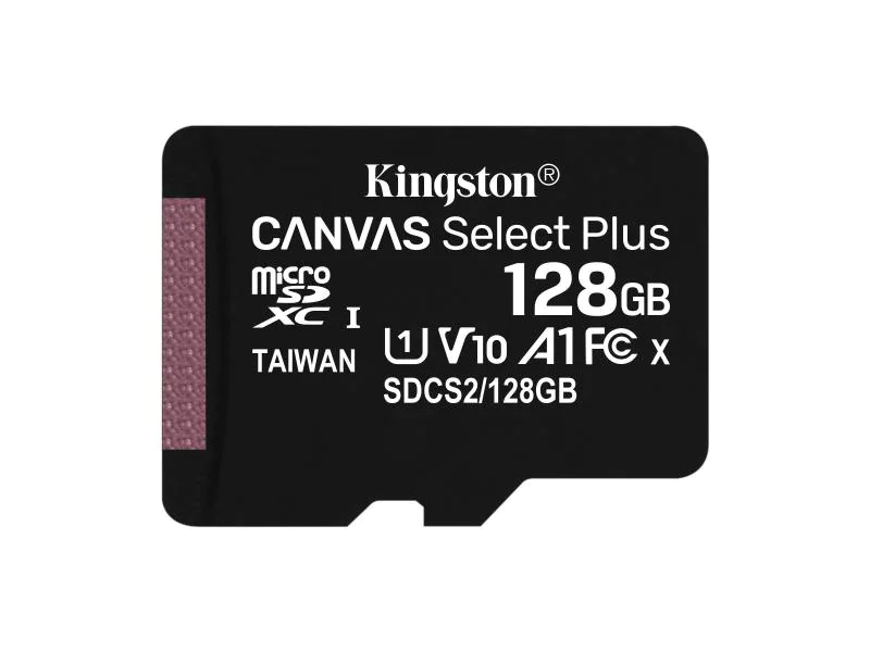 Kingston microSDXC-Karte Canvas Select Plus 128 GB, Speicherkartentyp: Micro-SDXC, Speicherkapazität: 128 GB, Geschwindigkeitsklasse: Class 10; U1; UHS-I; V10, Lesegeschwindigkeit max.: 100 MB/s, Schreibgeschwindigkeit max.: 85 MB/s, Speicherkartenadapte