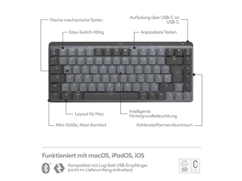 Logitech Tastatur MX Mechanical Mini for Mac space grey