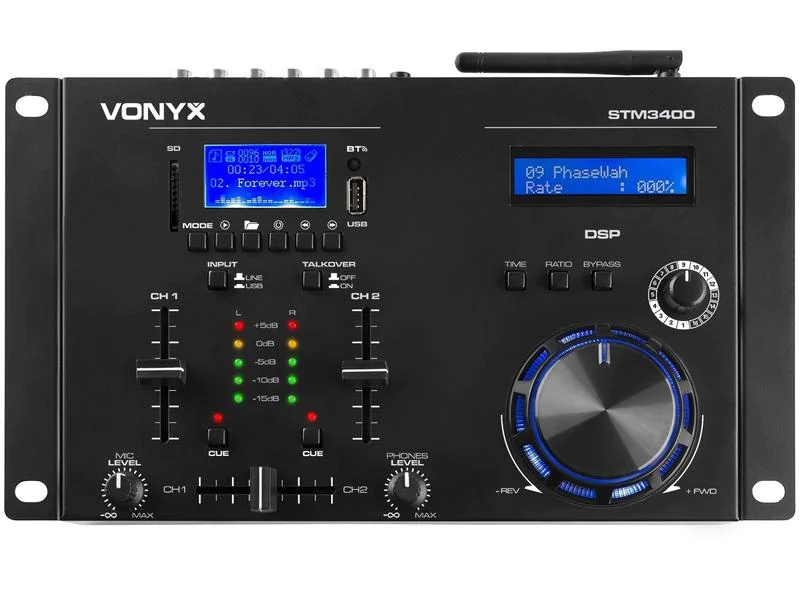 Vonyx DJ-Mixer STM3400, Bauform: Battlemixer, Signalverarbeitung: Analog/Digital, Anzahl Kanäle: 2