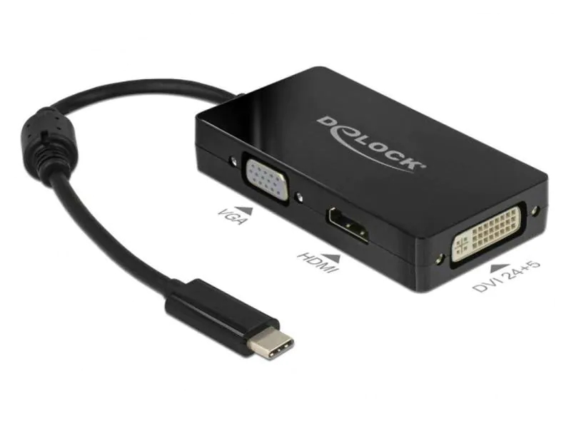 DeLock Multiadapter 63925 USB-C - DVI-D/HDMI/VGA, Kabeltyp: Adapter, Videoanschluss Seite A: USB Type-C, Videoanschluss Seite B: DVI-D; HDMI; VGA