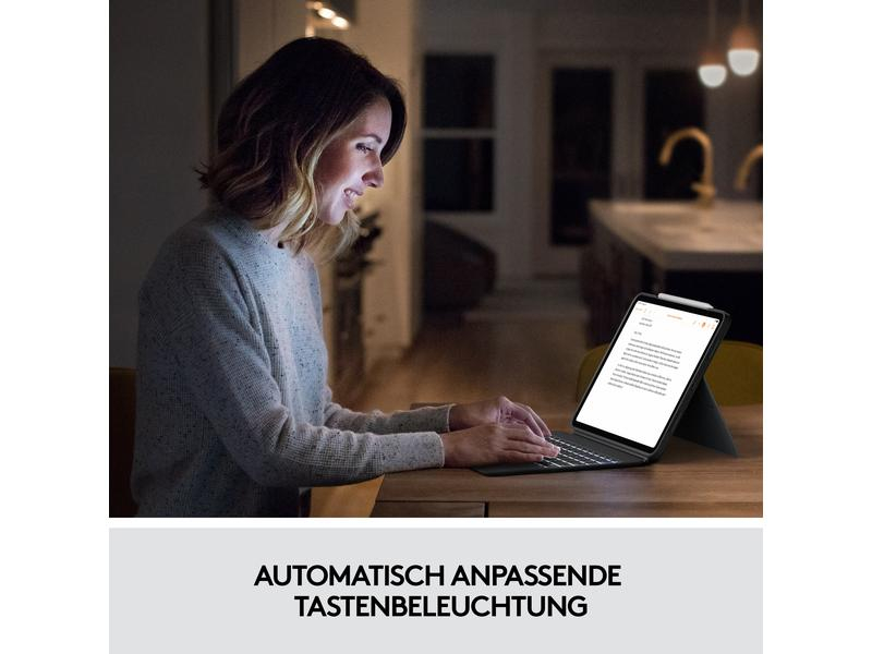 Logitech Tablet Tastatur Cover Combo Touch iPad Pro 12.9" 5. Gen., Verbindungsmöglichkeiten: Smart Connector, Tastaturlayout: QWERTZ (CH), Kompatible Hersteller: Apple, Bildschirmdiagonale: 12.9 ", Farbe: Grau, Tablet Kompatibilität: iPad Pro 12.9" (5.