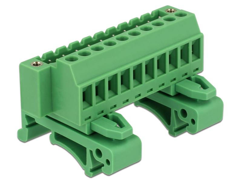 Delock Hutschiene Terminalblock 10Pin, mit Schraubverriegelung, Montage: DIN-Rail