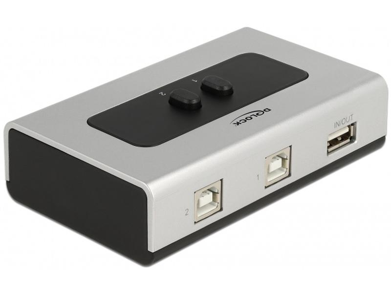 Delock Switchbox USB 2.0, 2 Port, Bedienungsart: Tasten, Anzahl Eingänge: 2 ×, Steckertyp Seite A: USB-B Buchse, Anzahl Ausgänge: 1 ×, Steckertyp Seite B: USB-A Buchse