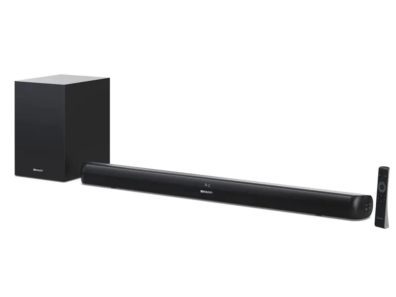 Sharp Soundbar HT-SBW202, Verbindungsmöglichkeiten: Toslink, Aux Kabel, HDMI, Audiokanäle: 2.1, Detailfarbe: Schwarz, Soundbar Typ: Soundbar mit kabellosem Subwoofer, Ausstattung: Fernbedienung, USB, Bedientasten, Bluetooth, Equalizer