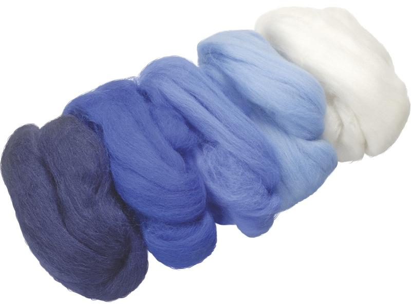 Heyda Filzwolle Merino Mix 50 g, Blau, Farbe: Marineblau, Blau, Dunkelblau, Weiss, Hellblau, Filz Art: Filzwolle