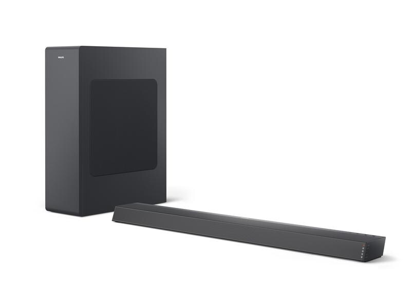 Philips Soundbar TAB6305/10, Verbindungsmöglichkeiten: 3,5 mm Klinke, HDMI, Bluetooth, USB, Toslink, Audiokanäle: 2.1, Farbe: Schwarz, Soundbar Typ: Soundbar mit kabellosem Subwoofer, Ausstattung: Bluetooth