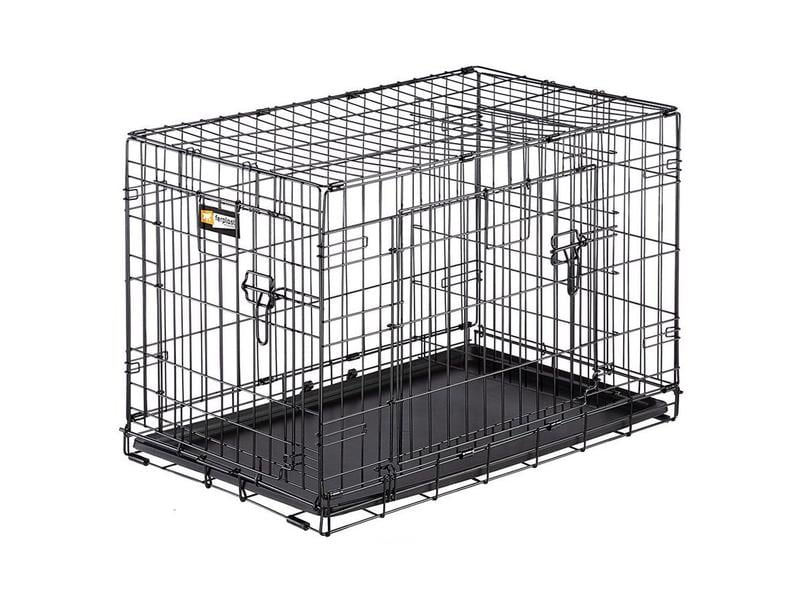 ferplast Transportbox Dog-Inn-75, faltbare Metallbox, Breite: 77.4 cm, Höhe: 54.6 cm, Tiefe: 48.5 cm, Detailfarbe: Schwarz, Produkttyp: Transportbox
