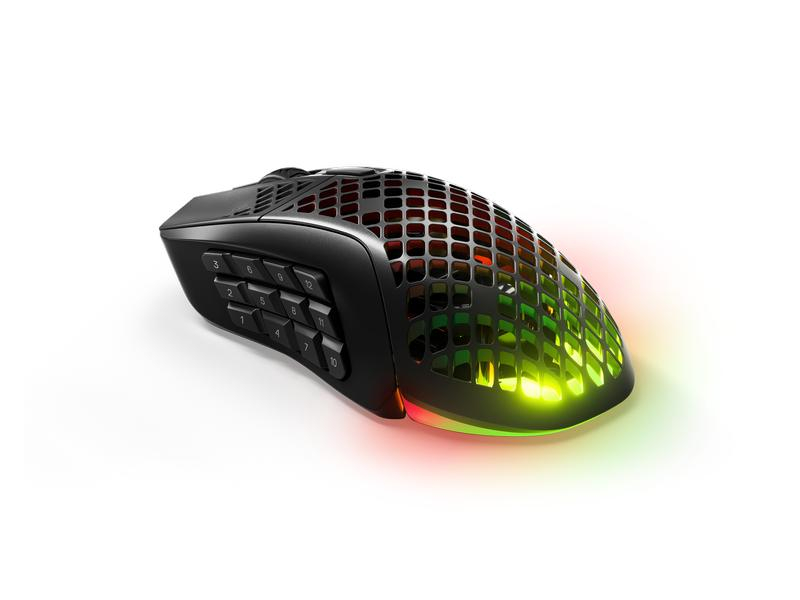 Steel Series Gaming-Maus Aerox 9 Wireless, Maus Features: RGB-Beleuchtung, Spritzwassergeschützt, Daumentaste, Programmierbare Tasten, Programmierbare DPI-Einstellung, Staubgeschützt, Bedienungsseite: Rechtshänder, Detailfarbe: Schwarz matt, Gewicht: 8