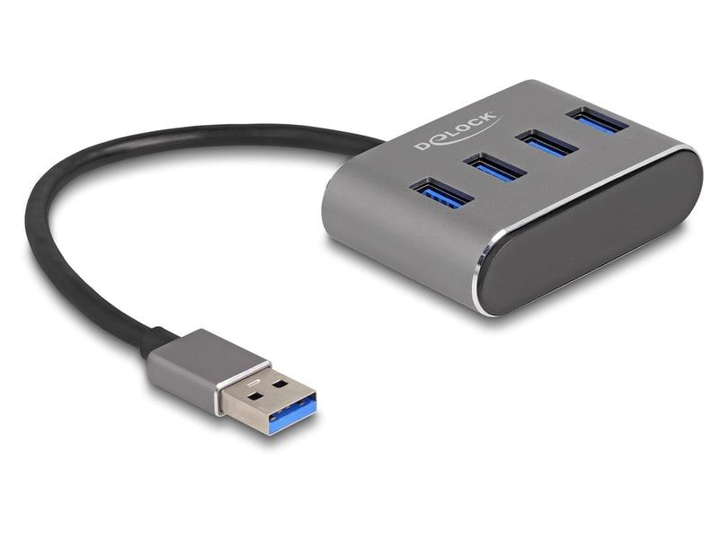 Delock USB-Hub 4 x USB 3.0 Typ-A, Stromversorgung: USB, Anzahl Ports: 4, Detailfarbe: Grau, USB Standard: 3.1 Gen 2 (10 Gbps), USB Anschluss 2 (Endgerät): USB A, USB Anschluss 1 (Quelle): USB A