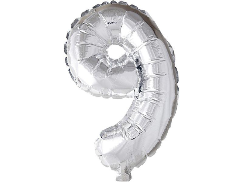 Creativ Company Folienballon 9 Silber, Packungsgrösse: 1 Stück, Grösse: 41 cm, Motiv: Zahlen, Produkttyp: Folienballon, Material: Folie, Farbe: Silber