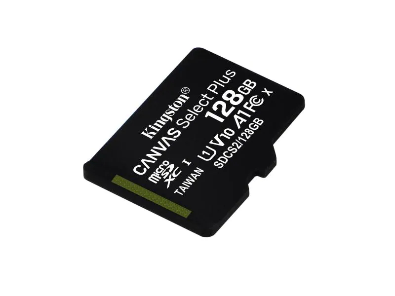 Kingston microSDXC-Karte Canvas Select Plus 128 GB, Speicherkartentyp: Micro-SDXC, Speicherkapazität: 128 GB, Geschwindigkeitsklasse: Class 10; U1; UHS-I; V10, Lesegeschwindigkeit max.: 100 MB/s, Schreibgeschwindigkeit max.: 85 MB/s, Speicherkartenadapte