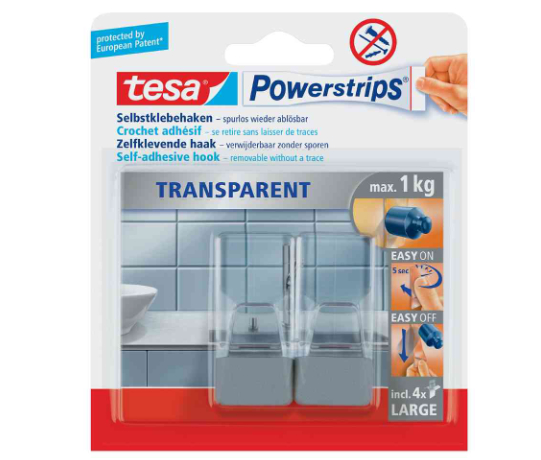 tesa Powerstrips Haken LARGE Transparent, transparent /chrom