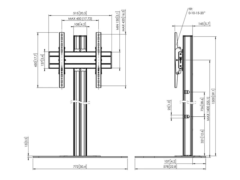 Vogel's Standfuss F1544 Silber, Eigenschaften: Neigbar, Unsichtbare Kabelführung, Höhenverstellbar: Ja, Maximale Bildschirmgrösse: 65 ", Farbe: Silber, Maximale Tragkraft: 80 kg